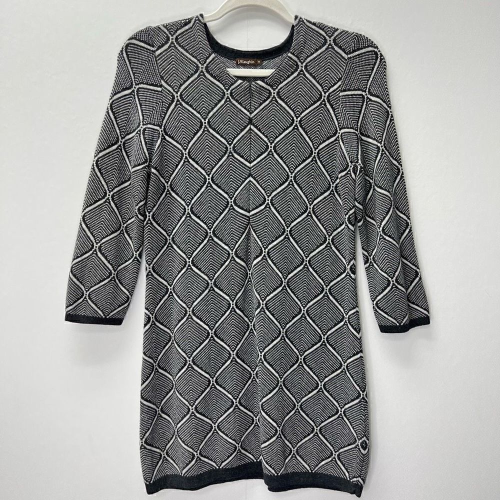 J.McLaughlin Grey Patterned Front Zip Knit Sweater Tunic Dress Size M